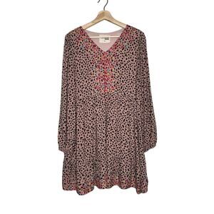 Savanna Jane Rumor Has It Babydoll Animal Print Embroidered Mini Dress Medium